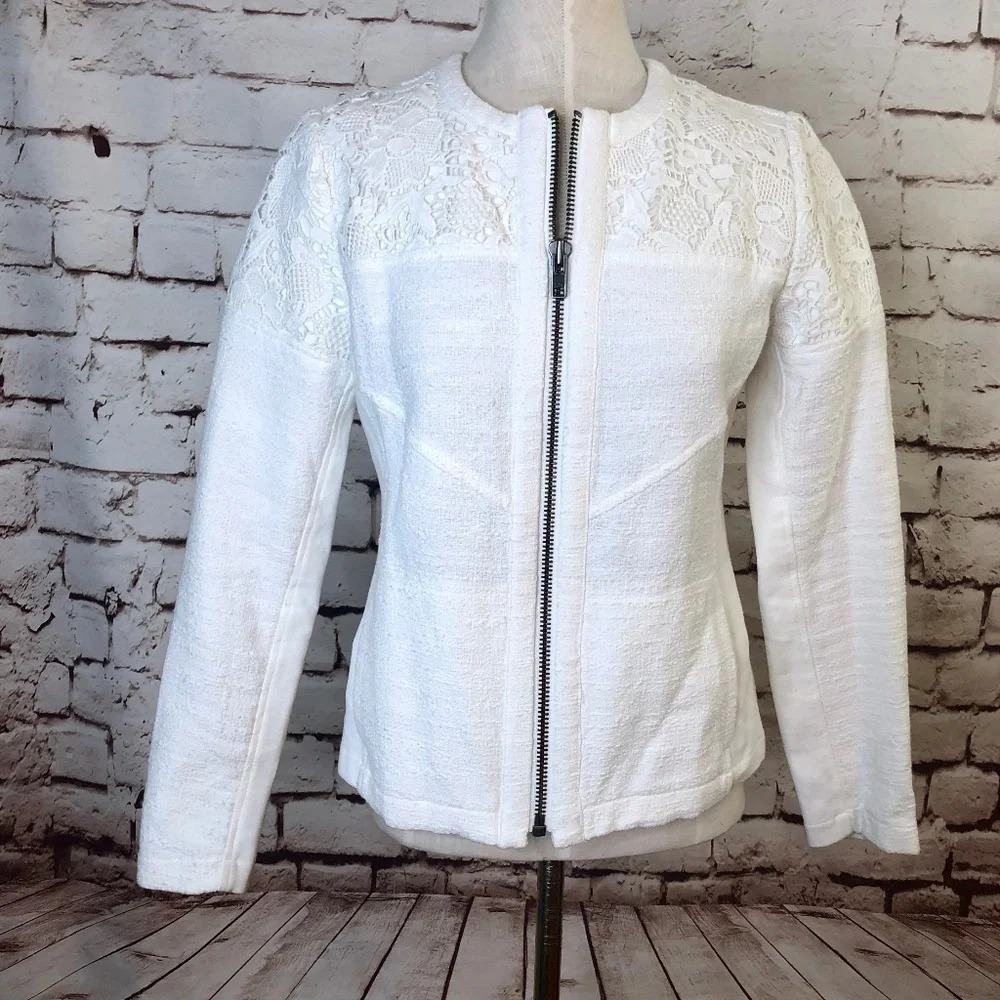Cabi White Lace Occasion Zip Up Jacket Style 715